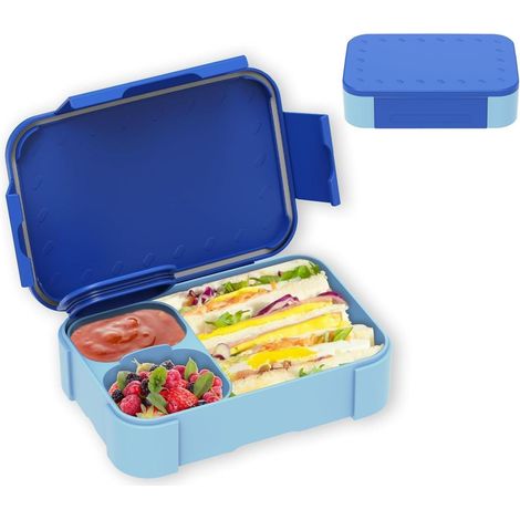 Brotdose Kinder mit Fächern, 900ml auslaufsichere Bento-Box, mikrowellen-/spülmaschinenfest, blau (1/5)