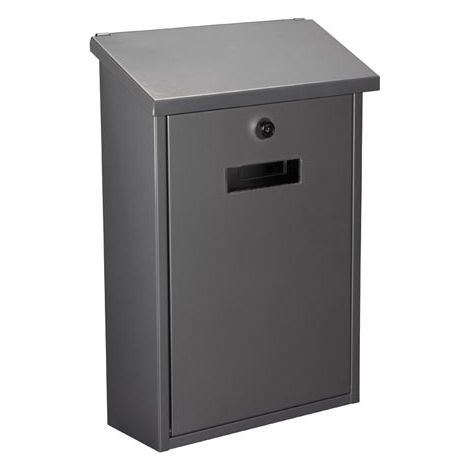 Perel buzón Exterior Rio Gris Plateado para Pared y Poste con Placa de Nombre y Cerradura, buzón metálico con 2 Llaves y Accesorios de Montaje, Ranura compacta, para hogar y Oficina