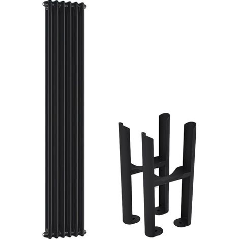 Hudson Reed – Radiateur vertical rétro double rang noir 180cm x 29,3cm – Acier durable 934W – Pour espaces réduits – Garantie 20 ans (1/4)