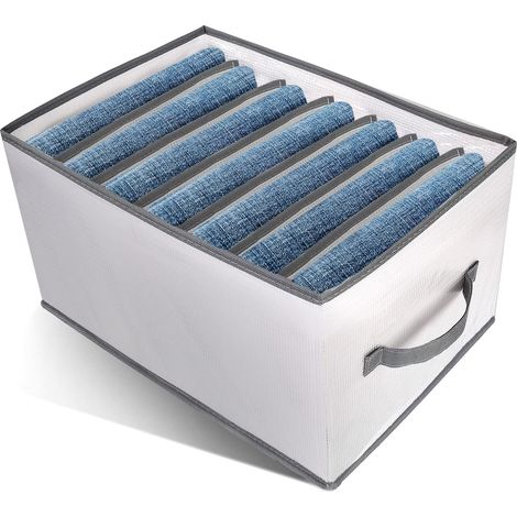 Organisateur Vetement Placard,Boîte de Rangement Pour Jeans Pliable Lavable Organisateur Tiroir Organisateur Armoire Vêtements avec Poignée et 7 Grilles Pour Pantalons, T-shirts (1/5)