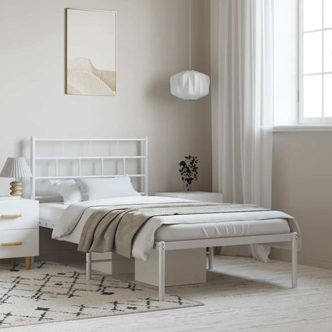 Metal Bed Frame without Mattress with Headboard White 100x200cm vidaXL (1/5)