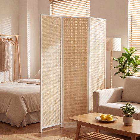 Biombo/separador de ambientes plegable de madera, 3 paneles, 135 x 180 cm, blanco (1/5)