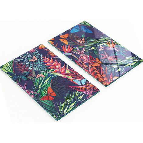 Tablas de cortar y servir decorativas de vidrio con dise帽o de jungla vintage, 2x30x52 cm.