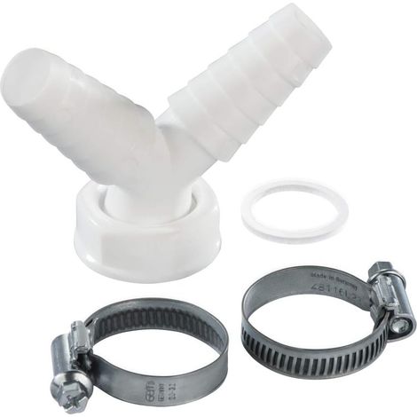 Y-Verbinder für Ablaufschläuche (Ablaufanschluss für Geschirrspüler und Waschmaschinen, für Schläuche mit einem Innendurchmesser von 19–23 mm, 2-Wege-Y-Verteiler mit 1"-Dichtung) Weiß (1/2)
