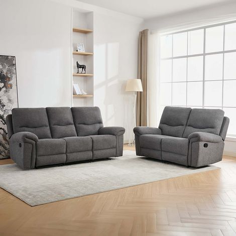 FOSSE 2 + 3 SEATER FABRIC MANUAL RECLINER SOFA DARK GREY (1/5)