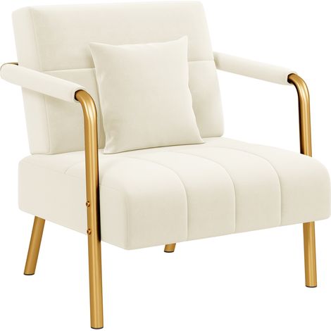 Yaheetech Petit Canapé 1 Place, Canapé en Velours avec Accoudoirs Arrondis, Coussin Carré, Cadre en Métal Doré pour Chambre à Coucher Salle d'attente Bureau, Beige