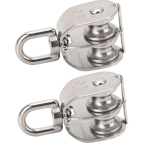 2 poulies doubles en acier inoxydable M25, bloc de poulie double 150 kg, roulement, poulie pivotante, rouleau (1/5)