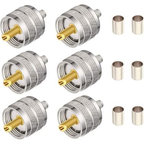 Connettori coassiali maschio a crimpare UHF PL-259 per cavo coassiale RG58/U LMR195. Compatibili con le radio Jambon. (1/4)