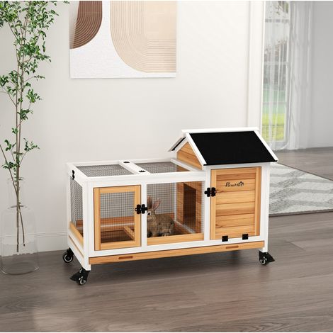 Mobiler Stall für Zwergkaninchen und Meerschweinchen, mit Rädern, 108 x 58 x 73,5 cm, gelb (1/5)
