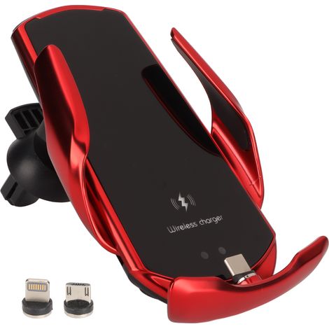 Q3 15W Intelligentes kabelloses magnetisches Autoladegerät mit Sensor und Lüftungsschlitzhalterung, Schnellladefunktion für Mobiltelefone, Rot (1/5)