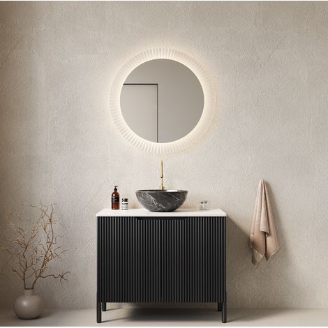 Mobile lavabo a pavimento 76 cm stile romantico francese, nero, 2 ante soft-close con lavabo in ceramica e piano effetto Carrara (1/5)