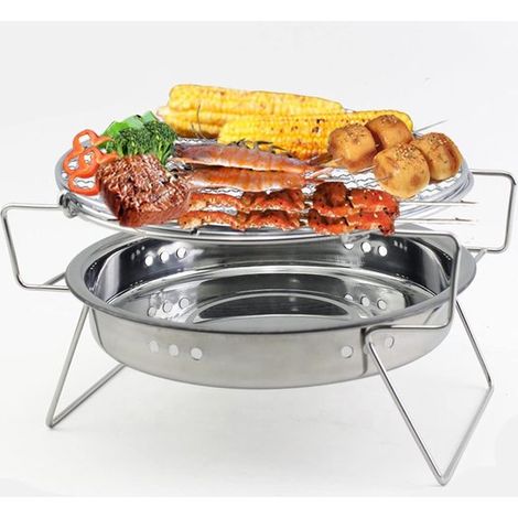 Parrilla plegable para barbacoa - Barbacoa compacta - Cocina al aire libre - Acero inoxidable - 22 x 14 cm - Color plata (1/5)