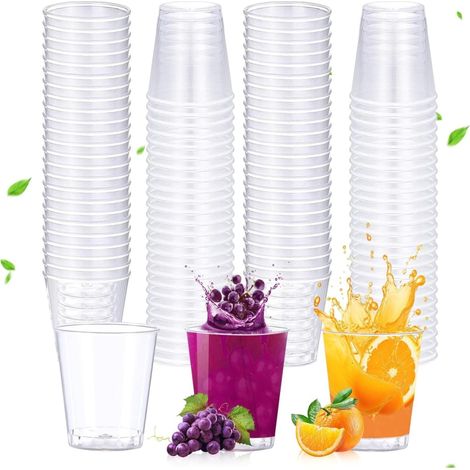 200x Schnapsgläser Plastik 50ml/5cl Plastikbecher Wiederverwendbar Probiertrinkbecher aus PS Material für Verkostung Partys (Transparent)