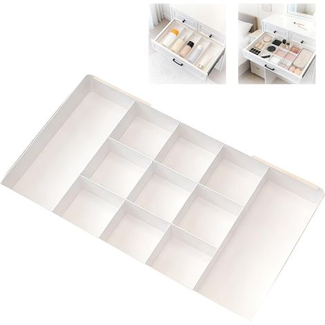 Caja de almacenamiento expandible de 9 compartimentos con divisores extraíbles, adecuada para tocadores, escritorios, cocinas, cajones poco profundos y encimeras, doble