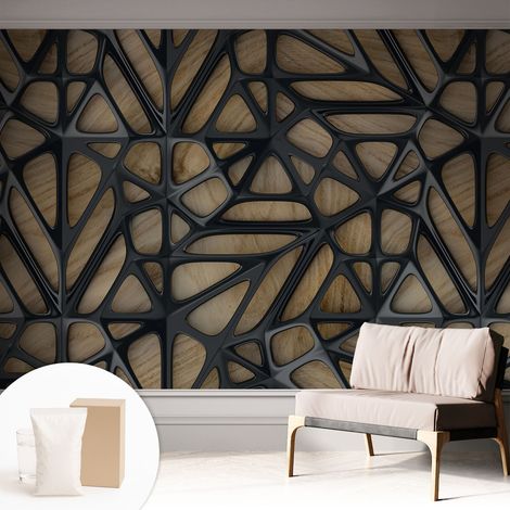 Papier peint intissé avec imprimé installation simple qualité excellente sans désordre - Colle incluse gratuite Réseau en bois 312x219 cm (1/5)