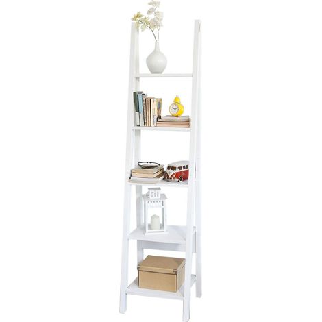 Sobuy – Étagère style échelle Bibliothèque 5 étages FRG101W – Panneau mélamine blanc – Dimensions L44cm x H180cm x P39cm – Charge 5kg/étagère
