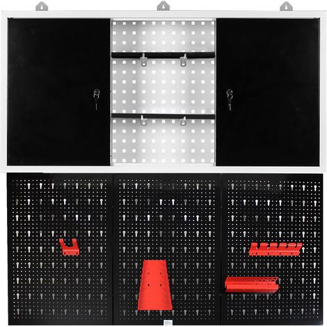 XPOtool Armadio attrezzi con pensile & parete portattrezzi con 3 pannelli perforati e accessori