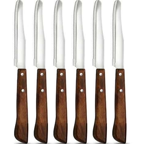 Set 6 Coltelli da Tavola Professionali LAMA in Acciaio Punta Arrotondata Manico in Legno Resinato 22 cm Affilatura a Rasoio Ideale per Carne e Formaggi Made in Italy USO PROFESSIONALE O DOMESTICO