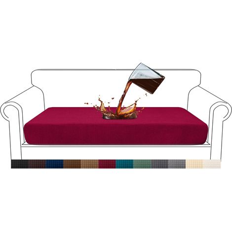 Funda de cojín para sofá jacquard elástica impermeable de primera calidad (3 Plaza, rojo vino) (1/5)