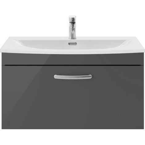 Nuie Athena Wall Hung 1-Drawer Vanity Unit with Basin-4 800mm Wide - Gloss Grey (1/5)