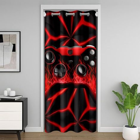 Jeu pour Garçons Rideau de Porte Interieur,Jeu Géométrique 3D Rideau de Porte 132x203 pour Enfants Adolescents Adultes,Consoles de Jeux Flame Rideau Porte,Boutons d'action de Jeu Rideau Occultant - 13 (1/5)