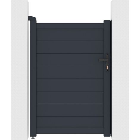 Vente-Unique – Portillon battant aluminium plein 103 x 150 cm – Gris anthracite – Ouverture manuelle – Résistance au vent jusqu’à 72 km/h