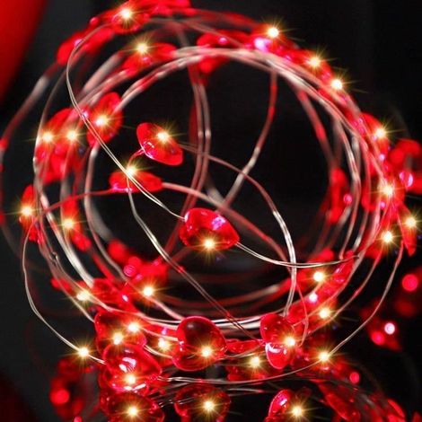 Guirlande lumineuse en cœur rouge - 40 LED 4 m pour la Saint Valentin fêtes mariage anniversaire fête des mères pour decoration (1/4)