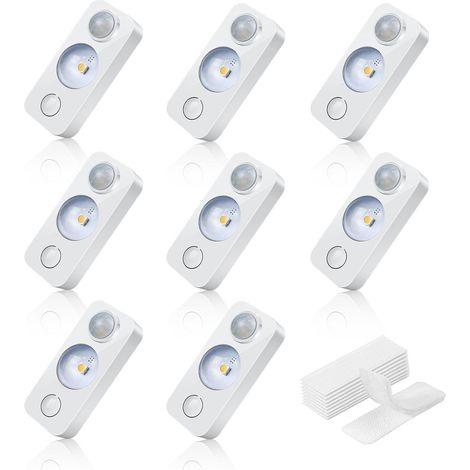 CCYKXALot de 8 lampes LED à détecteur de mouvement,veilleuse LED sans fil à coller pour placard, tiroir, étagère, sous armoire, lumière du jour, cordon de (1/5)