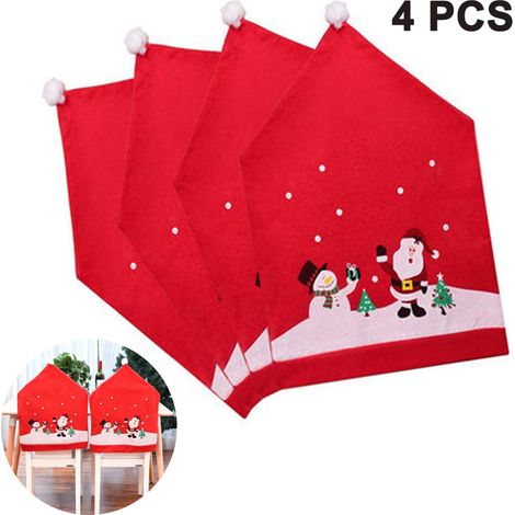 Housse De Chaise - Bonnet De Pere Noel - 60 X 50 Cm - Decoration Fete Fin Annee - Lot De 4 (1/5)