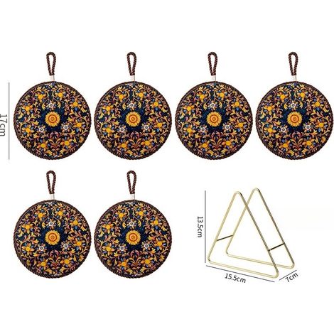Lot de 6, sous-verres originaux, sous-verres absorbants en liège et céramique, avec support, sets de table antidérapants, pour la cuisine et le salon (1/5)
