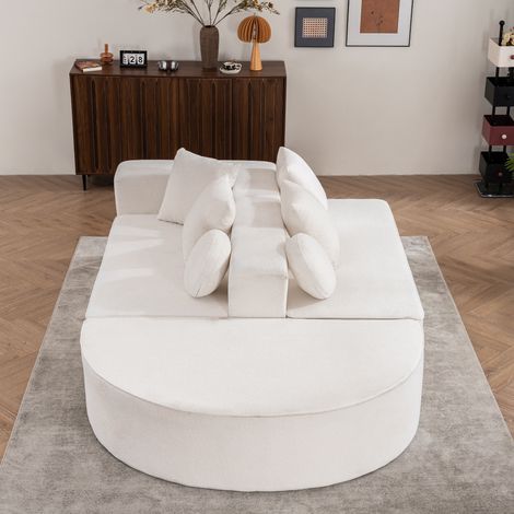 Canapé modulable en chenille blanc, structure mousse, sans montage, 263 x 171 x 66 cm (1/5)