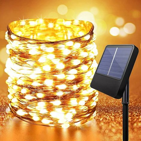 12m 100LED Guirlande Lumineuse Exterieure Solaire - 8 Modes guirlande LED Solaire Exterieur Pour Jardin, Terrasse, Cour, Noël, Mariage, Fête Blanc Chaud Lefou (1/5)