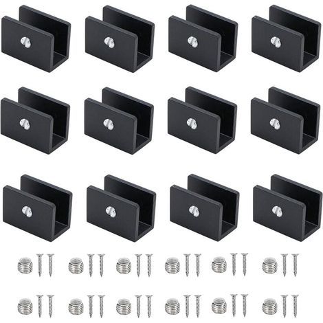 12 Pièces Pince À Verre, Aluminium Supports D'étagère, Support De Cloison En Verre Réglable, Pour Tablettes En Verre De 8-10 Mm D'épaisseur, Pour Salle D'eau, Balcon (Avec Vis) (1/4)