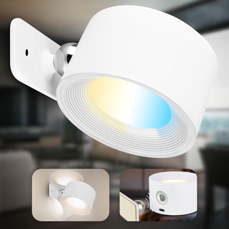Applique murale sans alimentation avec accu, amovible magnétiquement, pivotante à 360°, dimmable, CCT, applique intérieure, lampe de lit, lecture, 9,5x8x4,5 cm, blanc (1/5)