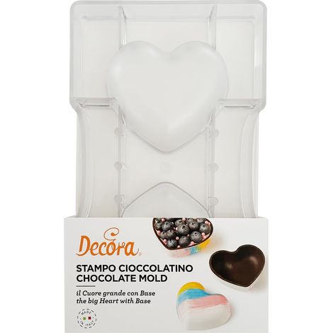 Decora 0050074 Stampo Professionale Cioccolatino a Forma di Cuore con Base Grande, Policarbonato, 2 Cavità, 75 X 25 mm, Ideale per Realizzare Cioccolatini Lucidi, Design Professionale, Made in Italy (1/5)