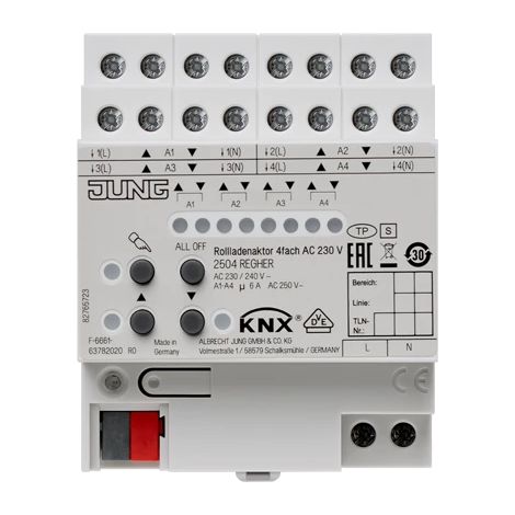 Jung KNX Actuador de persiana 4 veces AC 110-230 V, REG, 4 TE 2504 REGHER