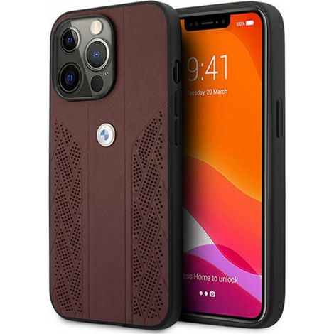 Étui BMW BMHCP13LRSPPR pour iPhone 13 Pro/13 6.1 rouge, rigide, en cuir perforé incurvé