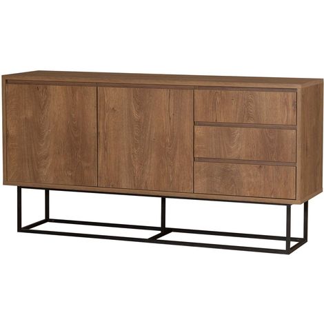 Cotecosy – Buffet aggloméré 2 portes 3 tiroirs – Dimensions 140x36x72 cm – Panneaux mélaminés noyer – Fixation murale possible (1/4)