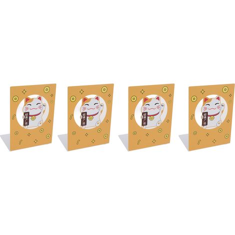 Quatre serre-livres en métal, rangement organisé, réglables, antistatiques, design mignon, adaptés à la décoration de la maison, de l'école et du bureau, avec un motif de chat porte-bonheur. (1/5)