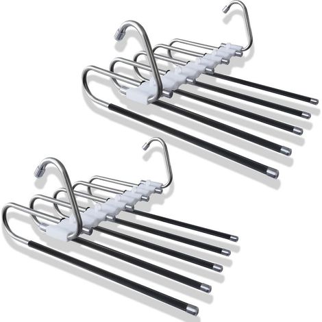 Lot de 2 cintres à pantalons, 5 en 1, gain de place, antidérapants, en acier inoxydable, pour pantalons, foulards, jeans, vêtements (noir) (1/4)