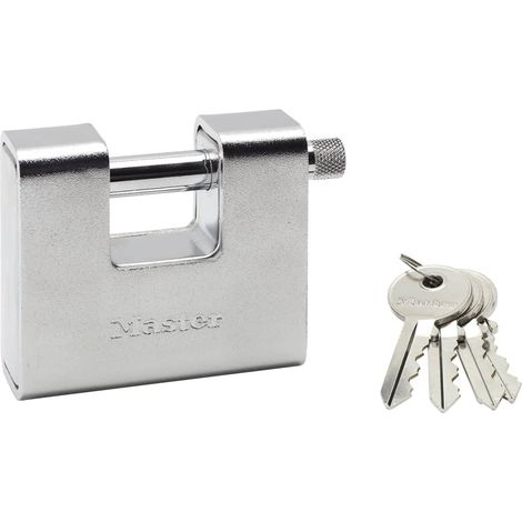 Master Lock 680EURD Rechteckiges Vorhängeschloss aus gehärtetem Stahl mit Schlüssel, Grau, 8 x 9,5 x 2,9 cm (1/3)