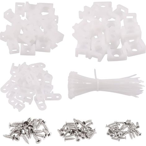 360 pièces de base de serre-câble blanc et de serre-câbles à fermeture éclair avec vis de montage, ensemble de 120 pièces de support de fil de type selle de 3 mm, 4 mm, 6 mm et de 120 pièces de (1/5)