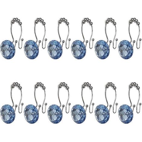 Lot de 12 crochets doubles antirouille pour suspendre rideau et doublure de douche (crochet en acier inoxydable, bleu) (1/5)