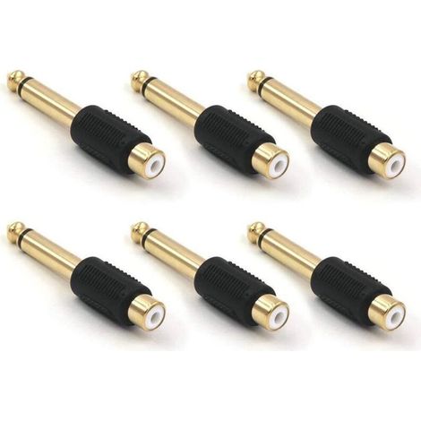 Lot de 6 Adaptateur Audio 6,35mm Mono Plug Mâle vers RCA Femelle