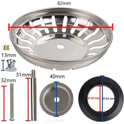 Bonde d'évier Cuisine Acier Inoxydable 82mm Crépine Universelle Pop-up Réglable Anti-bouchon Lavable Lave-vaisselle