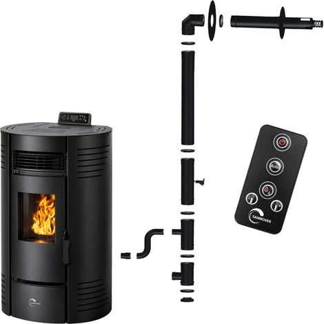 Estufa de pellets Azora 15,1 kW Negro Sannover + Kit de instalación (1/3)