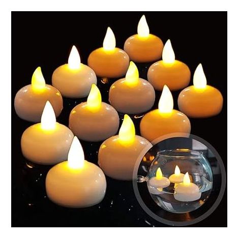 (Lumière blanche chaude) 12 bougies chauffe-plat LED sans flamme, alimentées par piles, pour les vœux, Noël, les fêtes, les mariages, la décoration de table [Classe énergétique G] (1/5)