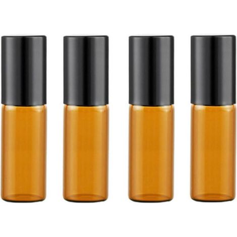 4 fons vides en verre de 5 ml avec bille en acier inoxydable, polyvalents pour huiles essentielles, aromathérapie et parfums