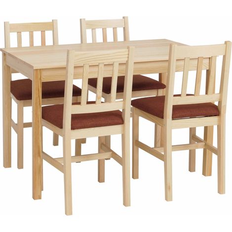 Esszimmer-Set HHG-619, Sitzgruppe Esszimmergruppe, Massiv-Holz Kiefer Stoff Landhaus 110cm natur Polster terrakotta