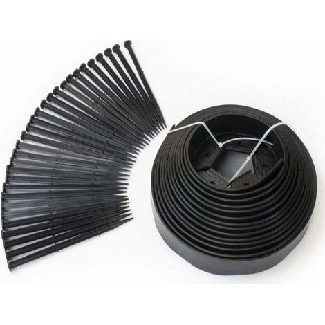 Bordurette de jardin flexible + 30 piquets- 10 M - Hauteur 5 CM - Noire (1/5)